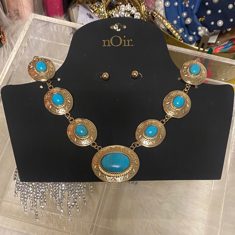 nOir Jewelry Gold Necklace with Turquoise Accents